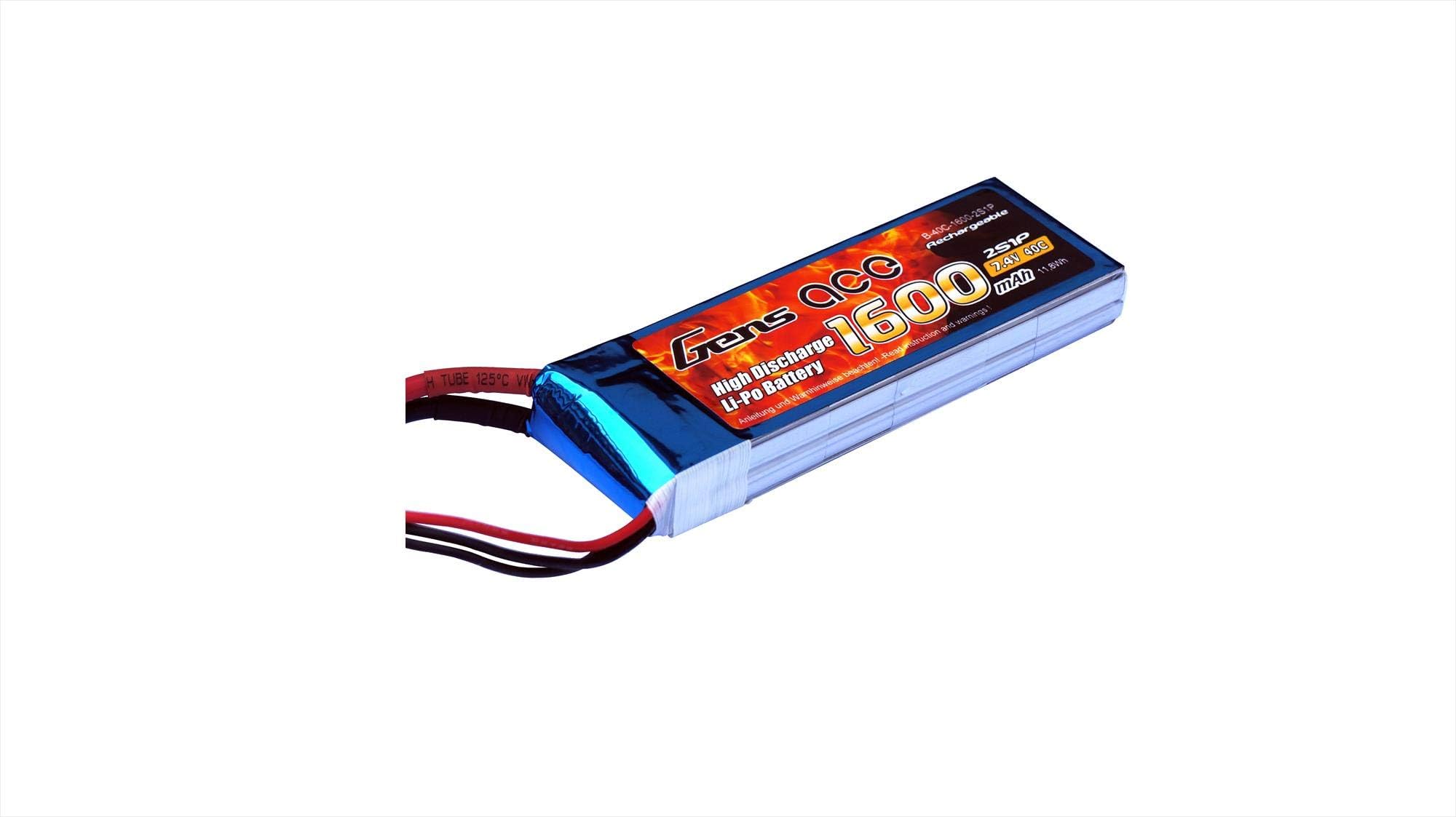 Gens ace Model 1600 mAh 7.4 V 40 °C 2S1P Lipo Battery Pack with Deans T Plug for RC Car Helicopter Plane Boat Truck FPV Car Helicopter Plane Toys