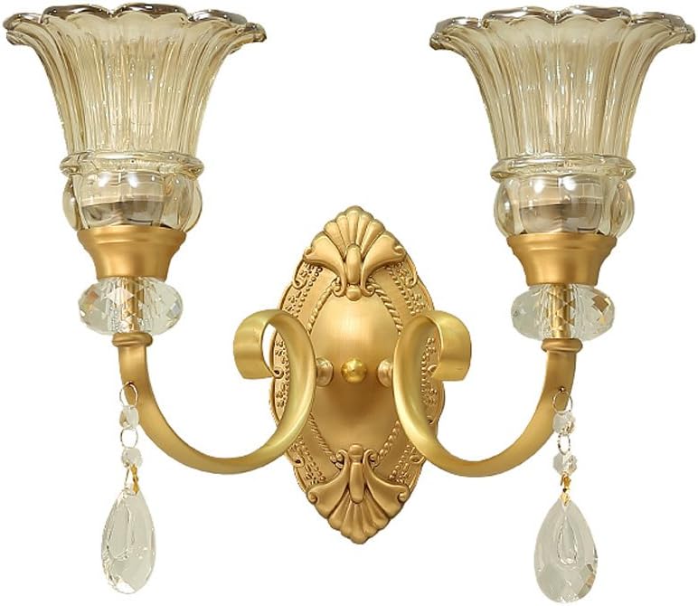 wall lamp American-Style Living Room Bedside lamp Bedroom European Creative Copper Crystal wall lamp A+ (Size : Double Head)