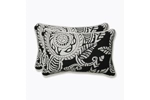 Pillow Perfect Paisley Indoor/Outdoor Accent Throw Pillow, Plush Fill, Weather, and Fade Resistant, Lumbar - 11.5" x 18.5" , Black/Ivory Addie, 2 Count