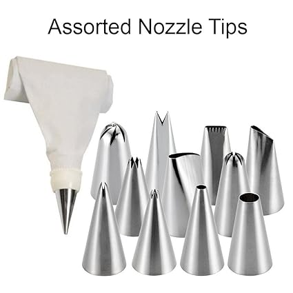 Royals Stainless Steel Icing Nozzles & Cake Piping Bag With 1 Coupler For Decorating Cupcake