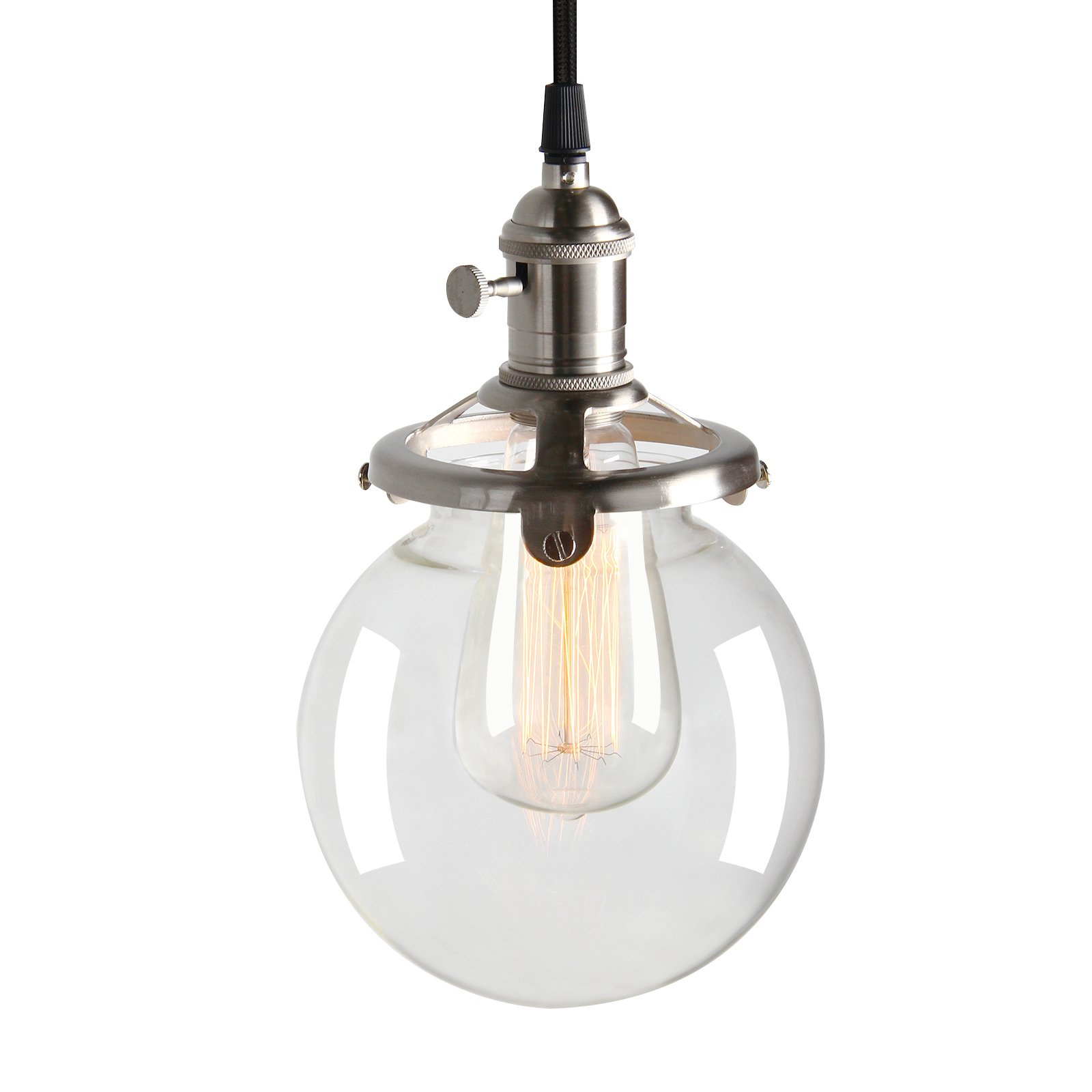 PathsOn 5.9 inch Industrial Vintage Modern Edison Pendant Light Lamp Fixture Loft Bar Kitchen Island Ceiling Light Chandelier with Clear Glass Globe Shade (Brushed)