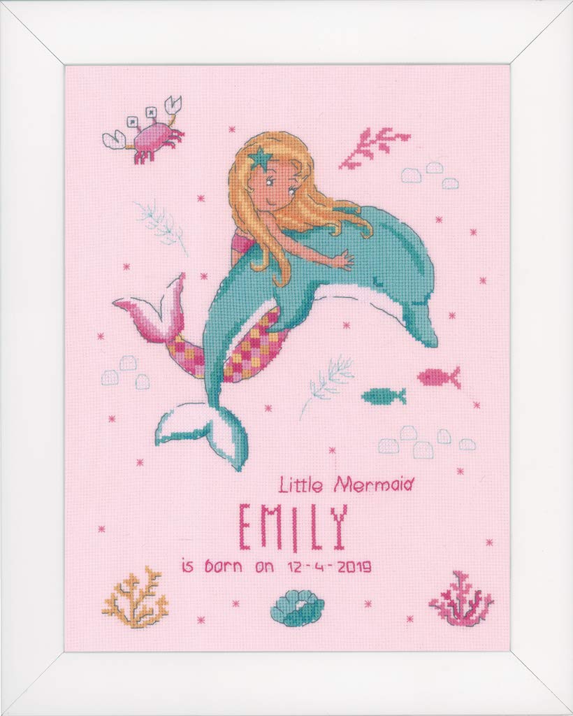 Vervaco Counted Cross Stitch Kit: Little Mermaid & Dolphin, NA, 26 x 33cm