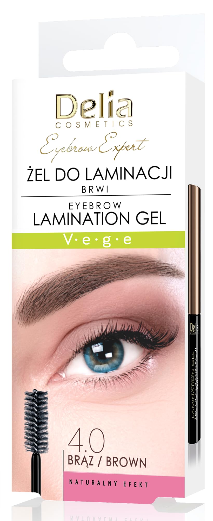 Delia Cosmetics – Eyebrow Expert – Eyebrow Lamination Gel – Brown – Vegan Formula – Brow Shape Fixation – Color Enhancement – Biotin, Peptides, Glycerin – 4ml
