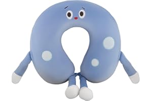 DARLER Kids Neck Pillow for Traveling | Soft Memory Foam Support | Removable & Washable Cover | Portable Design for Airplane & Road Trip | Blue Cookies | Recommended for Toddlers & Children