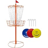 Disc Golf Basket - Portable Disc Golf Target with Heavy Duty 24-Chains Come with 6pcs Disc Golf Discs and Carry Bag, Ground Stake -Suitable for Players of All Levels - Multi Color Available