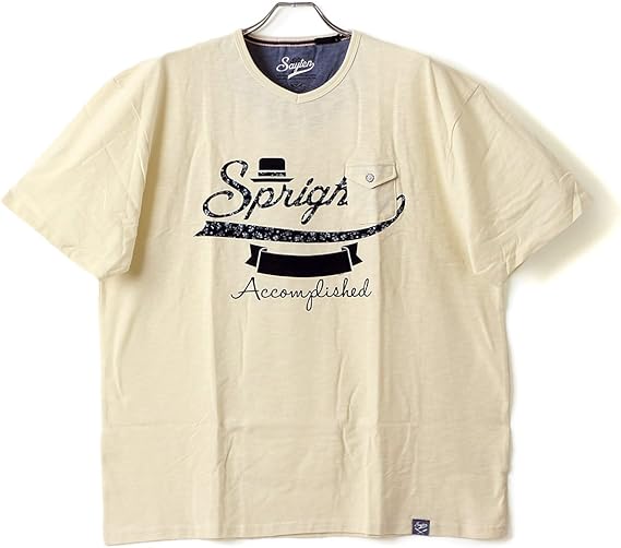 Amazon 大きいサイズのサカゼン Sayten セイテン スラブ プリント Vネック 半袖 Tシャツ 5l アイボリー Big Size King Size Tシャツ カットソー 通販