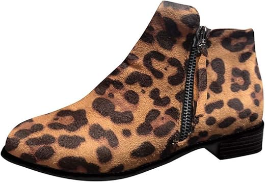 leopard print low heel boots
