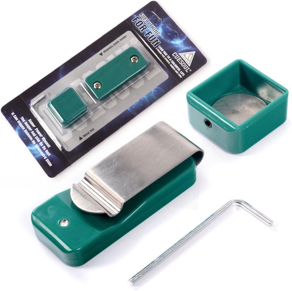 CUESOUL Billiards Snooker Magnetic Pool Cue Chalk Holder with Belt Clip (Green)