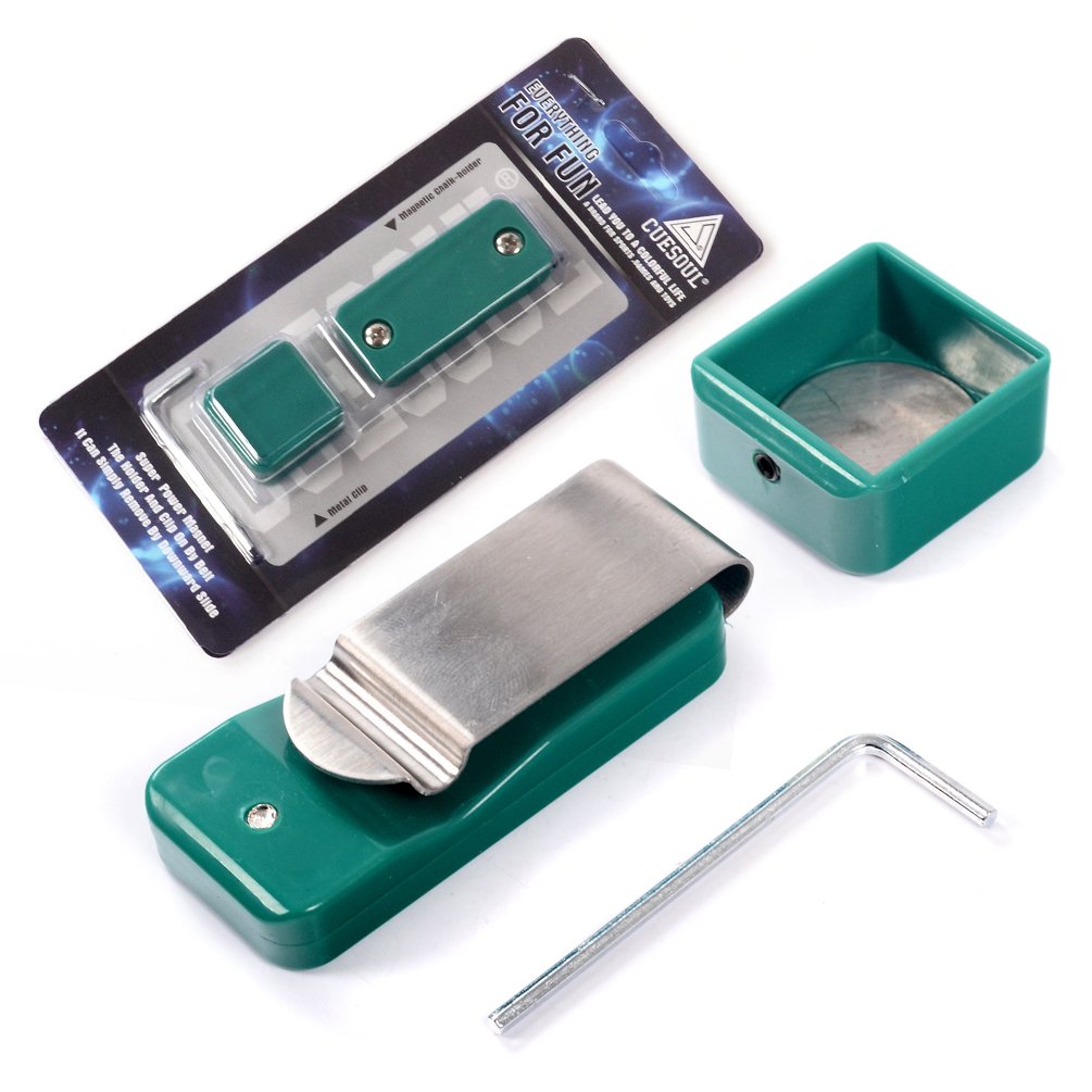CUESOUL Billiards Snooker Magnetic Pool Cue Chalk Holder with Belt Clip (Green)