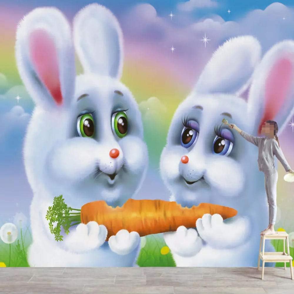 Kahsfa 3d壁紙 カスタム壁画壁紙用キッズルーム漫画かわいい小さな白いウサギ子供ルーム女の子寝室の背景写真壁紙3d 250cmx175cm 壁紙 Amazon