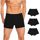 ShieldEase Washable Incontinence Boxer Briefs for Men - Cotton Leakproof Underwear with Fly, Enhanced Front & Rear Protection 120ml Absorbency (3 Pack, Black, L)