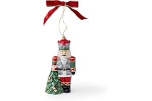 Spode Christmas Tree Houndstooth Nutcracker Ornament, Festive Tree Decoration for Holiday Celebrations with Ribbon Bow for Hanging, Beautiful Seasonal Accent & Classic Home Holiday Décor
