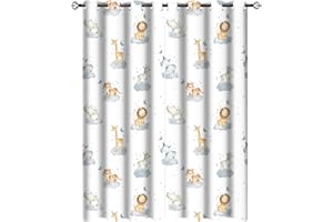 JRETAILAX Watercolor Woodland Animals Curtains - Cute Cartoon Forestry Wildlife Baby Elephant Giraffe Lion Thermal Insulated Blackout Curtains - Grommet Top Window Drapes for Bedroom 54L x 21W,2 Panels