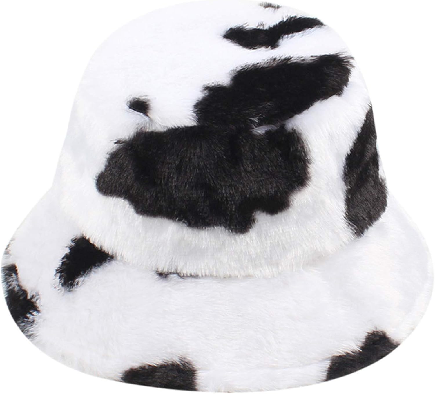 MOuchver Cow Print Hat Plush Bucket Hat Faux Fur Bucket Hat Fluffy