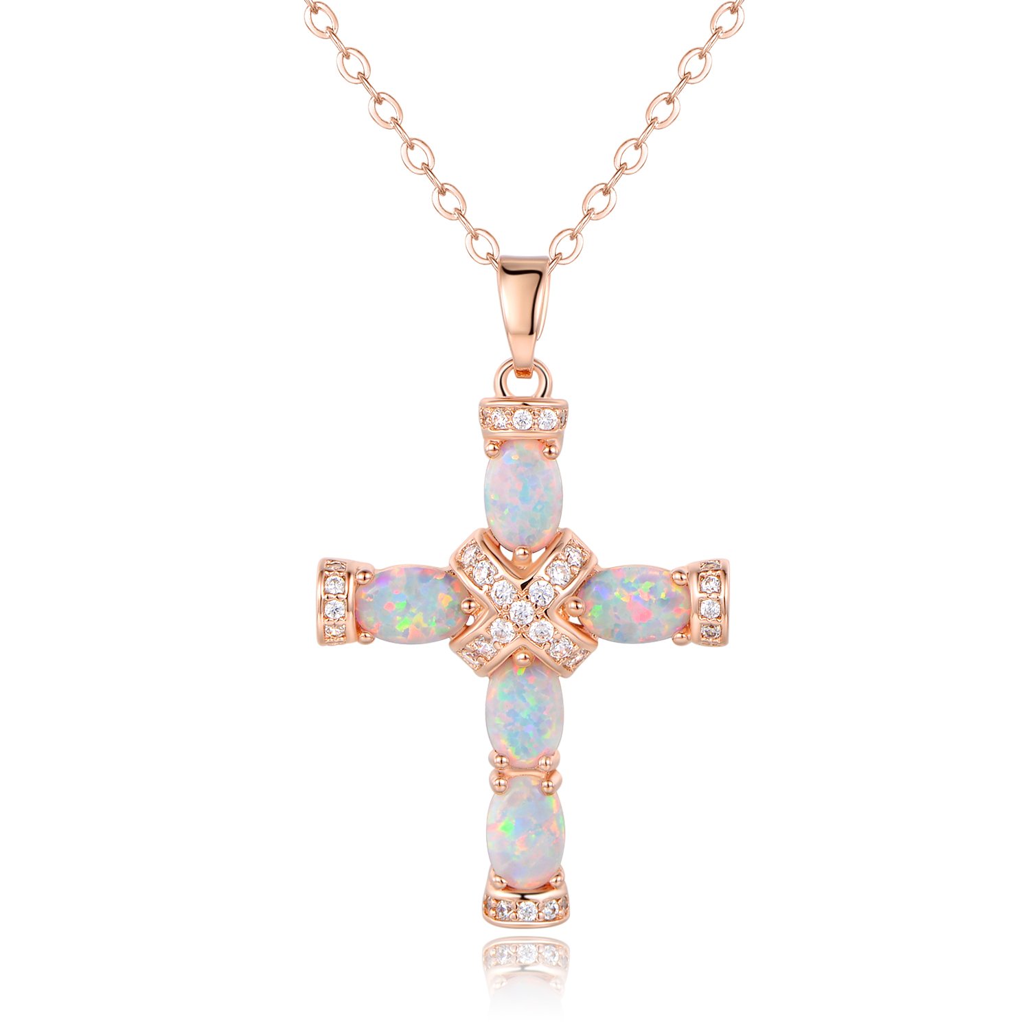 Barzel 18K Rose Gold Plated Created Opal Cross