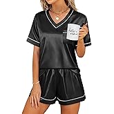 WIHOLL Lounge Sets for Women 2 Piece Summer Resort Wear Short Sleeve Loungewear Satin Pjs Shorts Set