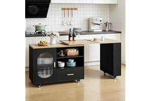 Kitchen Island with Storage, Modern Mobile Island Cart On Wheels, Farmhouse Wood Island Table for Kitchen, Kitchen Island wit