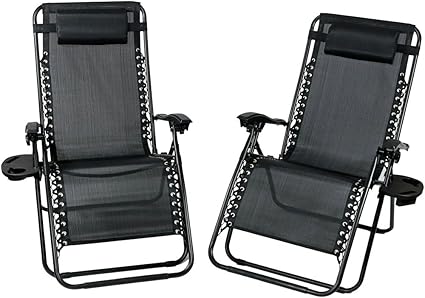 Amazon Com Sunnydaze Outdoor Xl Zero Gravity Chairs With Pillow And Cup Holder Folding Patio Lawn Recliner Charcoal Set Of 2 Sunnydaze Decor Kitchen Dining
