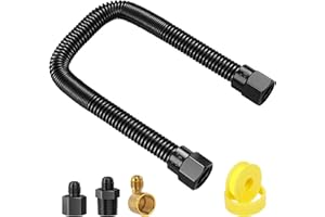 Alloxity 3/8" Flex Gas Line, 12” Non-Whistle Gas Connector Kit for NG/LP Fire Pit/Fireplace/Gas Log/Heater, Black Whistle Free Gas Line