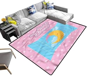 Sweet Dreams, Bathroom Rug Moon Sky Window Non-Slip Flannel Microfiber Bath Mat Reusable and Easy to Clean, 7'x 7'