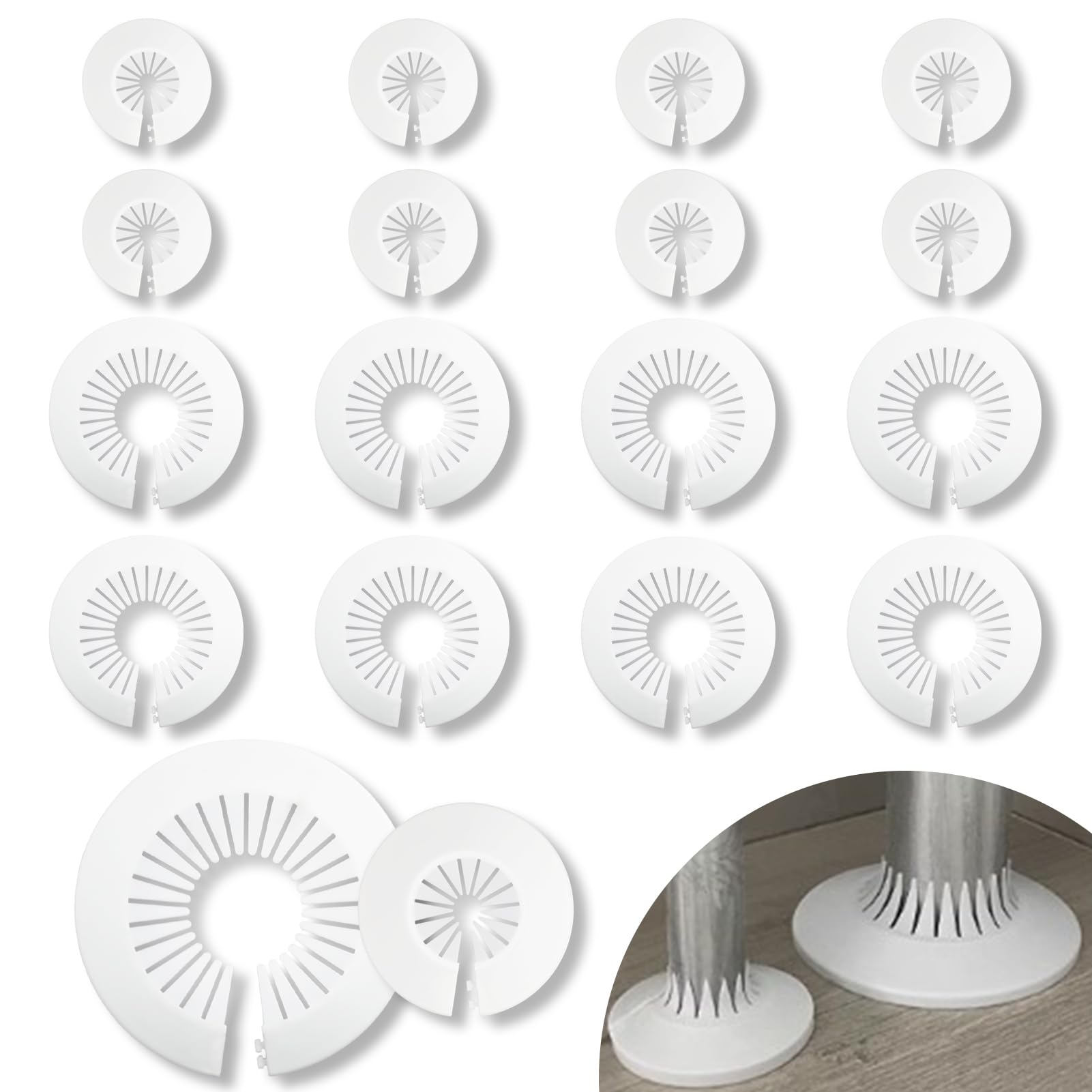Photo 1 of 16 PCS Plumbing Cover Plates Plastic Escutcheon Plate Flange Pipe Covers for Bathroom (8PCS Apply to 0.4" to 1.57" and 8PCS Apply to 2.20" to 2.95")