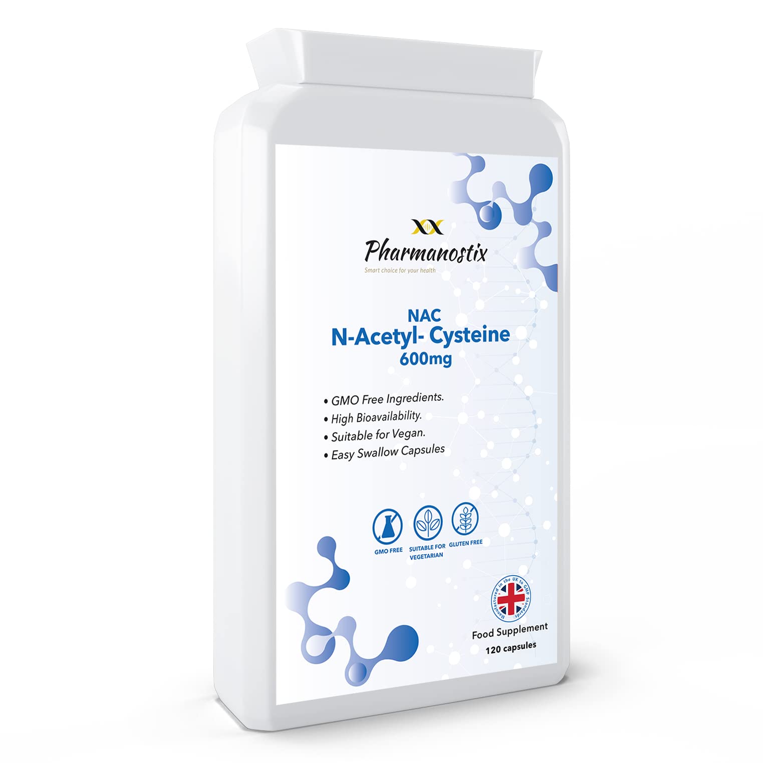 N-Acetyl Cysteine (NAC) 600 mg 120 Vegan Capsules - 4 Months Supply of NAC Supplement - High Bioavailability – UK Manufactured and Suitable for Vegans & Vegetarians