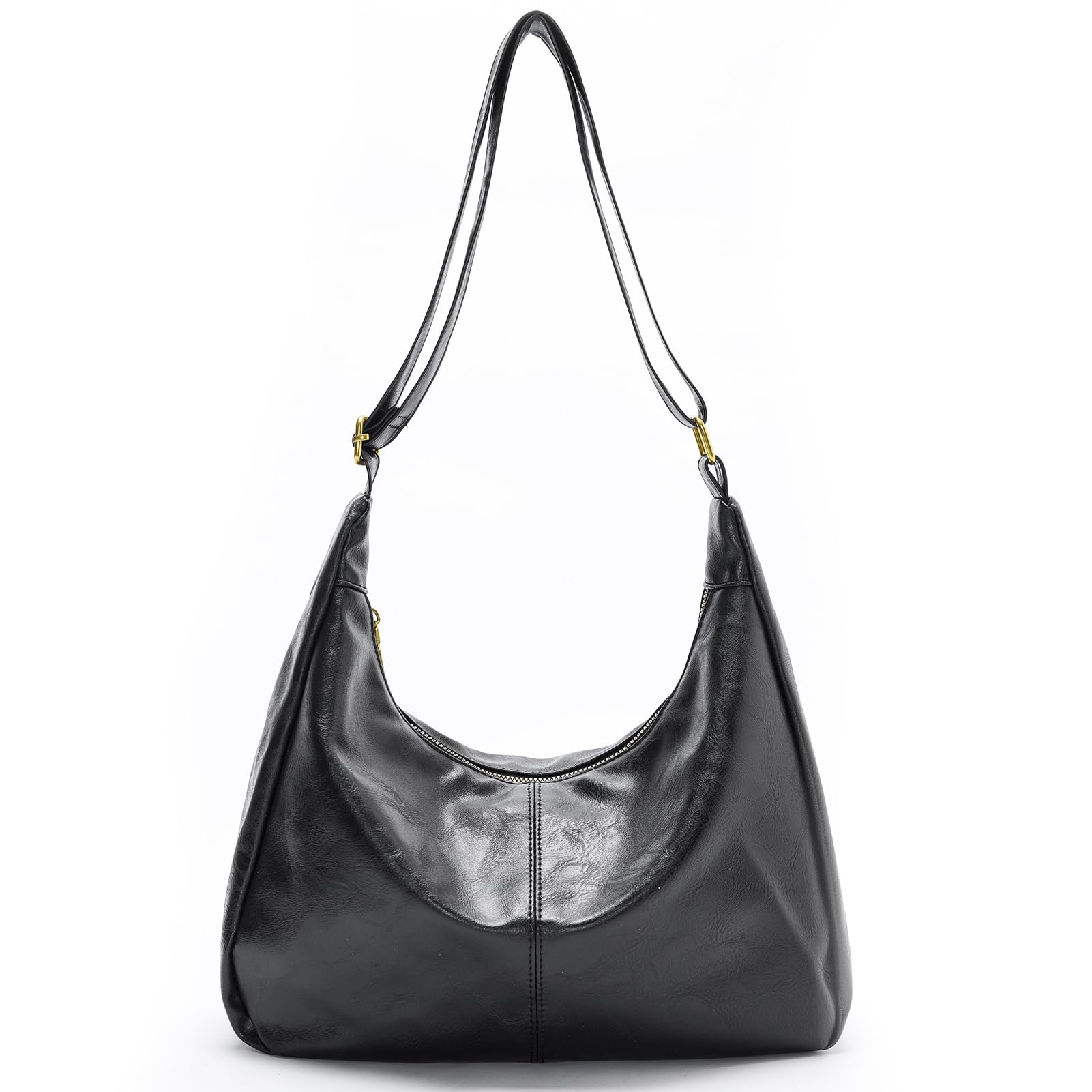 Photo 1 of ***(MAJOR DAMAGE/ BROKEN ZIPPER)***celestina Hobo Bags for Women, Ultra Soft Foldable Vegan Leather Shoulder Handbag, Stylish Slouchy Tote Purses (Black)
