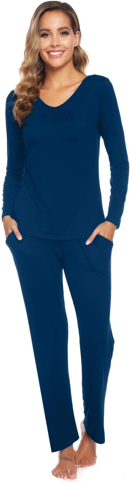 Womens Pyjama Sets Cotton Long Sleeve Loungewear Top & Bottom Ladies Pjs Nightwear
