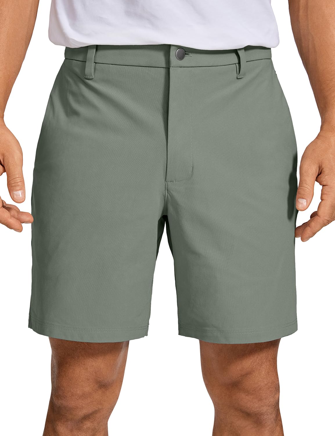 CRZ YOGA Men's All Day Comfy Golf Shorts - 7" Stretch Lightweight Flat Front for Casual Work with Pockets Grey Sage 36W x 7L Image