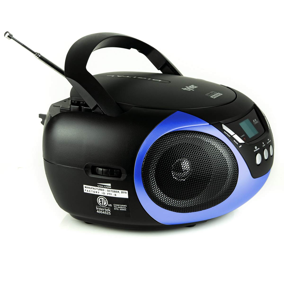 Tyler TAU101BL Portable Sport Stereo CD Player Single Disc, Speakers