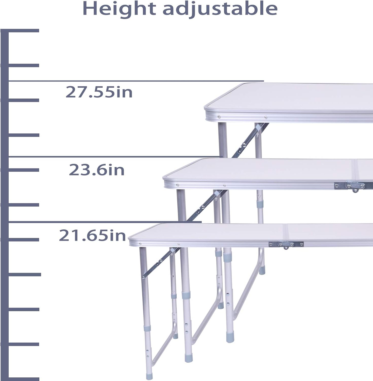 Zelphane Folding Camping Table Height Adjustable, 4 Feet Aluminium Portable Picnic Table Lightweight for Camping Beach Outdoor Party BBQ: Kitchen & Dining