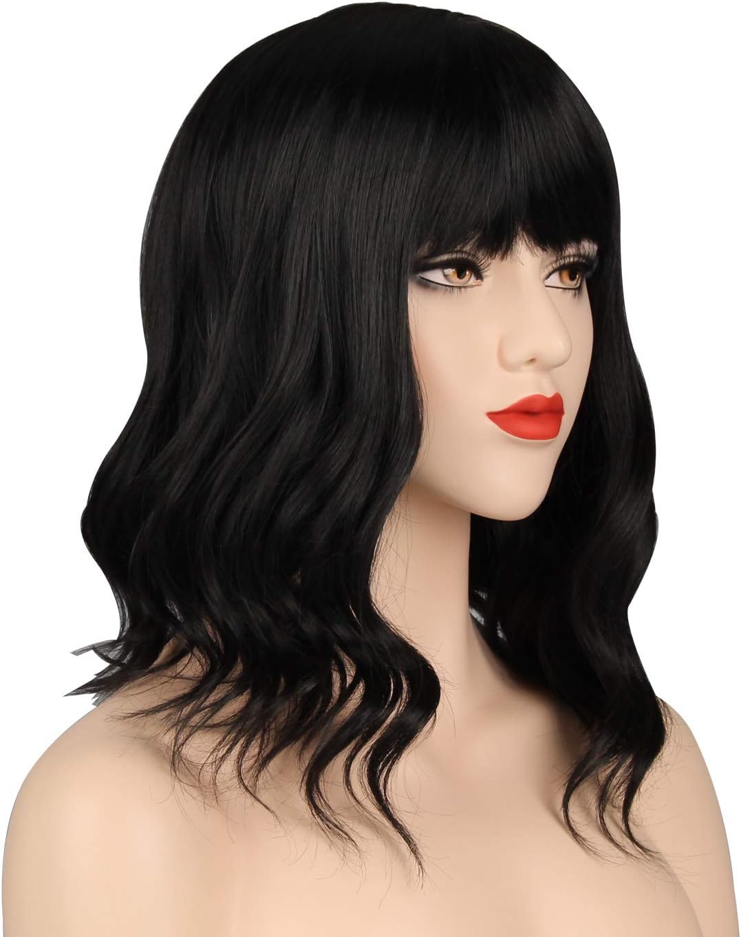 OKVGO Short Curly Bob Wig with Wig Cap for Women Cosplay Party and Daily Use Black - Image 3