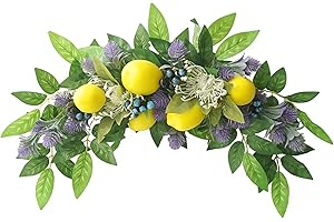 Emivery Artificial Flower Swag with Lemon, Fake Lemon Wreath with Blueberry Lemon Floral Swag Floral Garland for Home Wedding Arch Party Door Wall Decoration