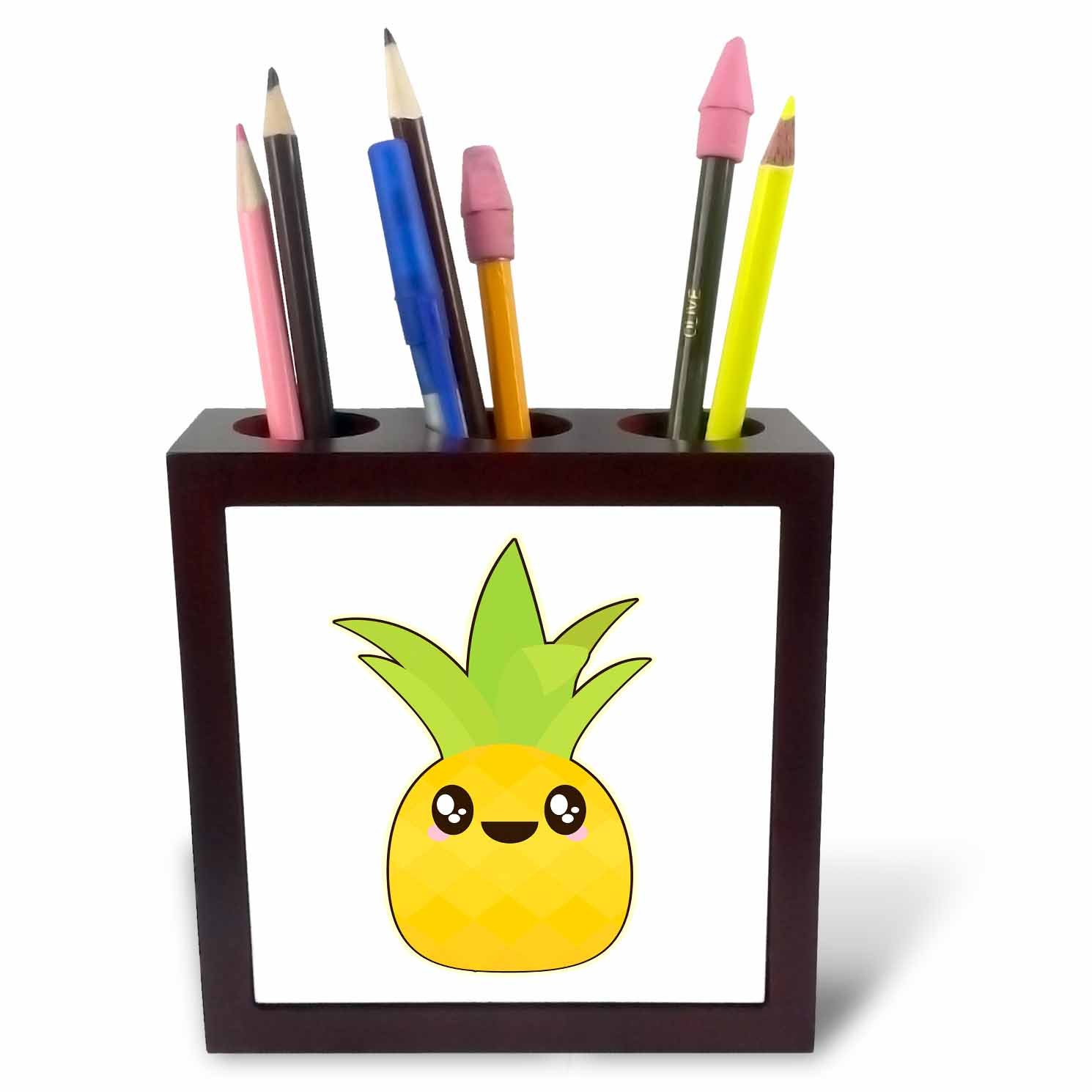 3dRose ph_239446_1 5-Inch "Cute Kawaii Cartoon Fruit Pineapple" Tile Pen Holder