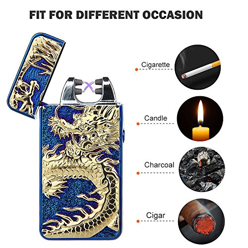 Pard Relief Dragon Windproof Cross Arc Lighter, USB Rechargeable Flameless Electronic Pulse Arc Cigarette Lighter, Blue