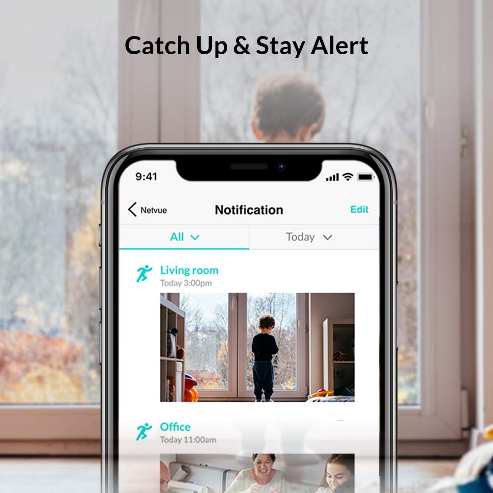 Netvue Camera Surveillance WiFi sans Fil PTZ 1080P Compatible avec Alexa Echo Show Caméra dôme IP avec Vision Nocturne Infrarouge pour bébé/Fumée/Pet/Nanny Monitor, Noir