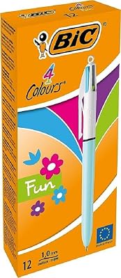 4 Couleurs Fun Stylos-Bille Rétractables Pointe Moyenne (1,0 mm) - Bleu Pastel, Boîte de 12
