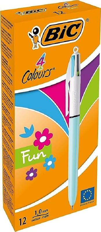 4 Couleurs Fun Stylos-Bille Rétractables Pointe Moyenne (1,0 mm) - Bleu Pastel, Boîte de 12