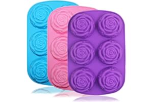 Large Rose Flower Silicone Tray for Cake Bread Pudding Chocolate Muffin Soap, SENHAI 6-Cavity 3D Ice Cube Handmade Molds- Pur