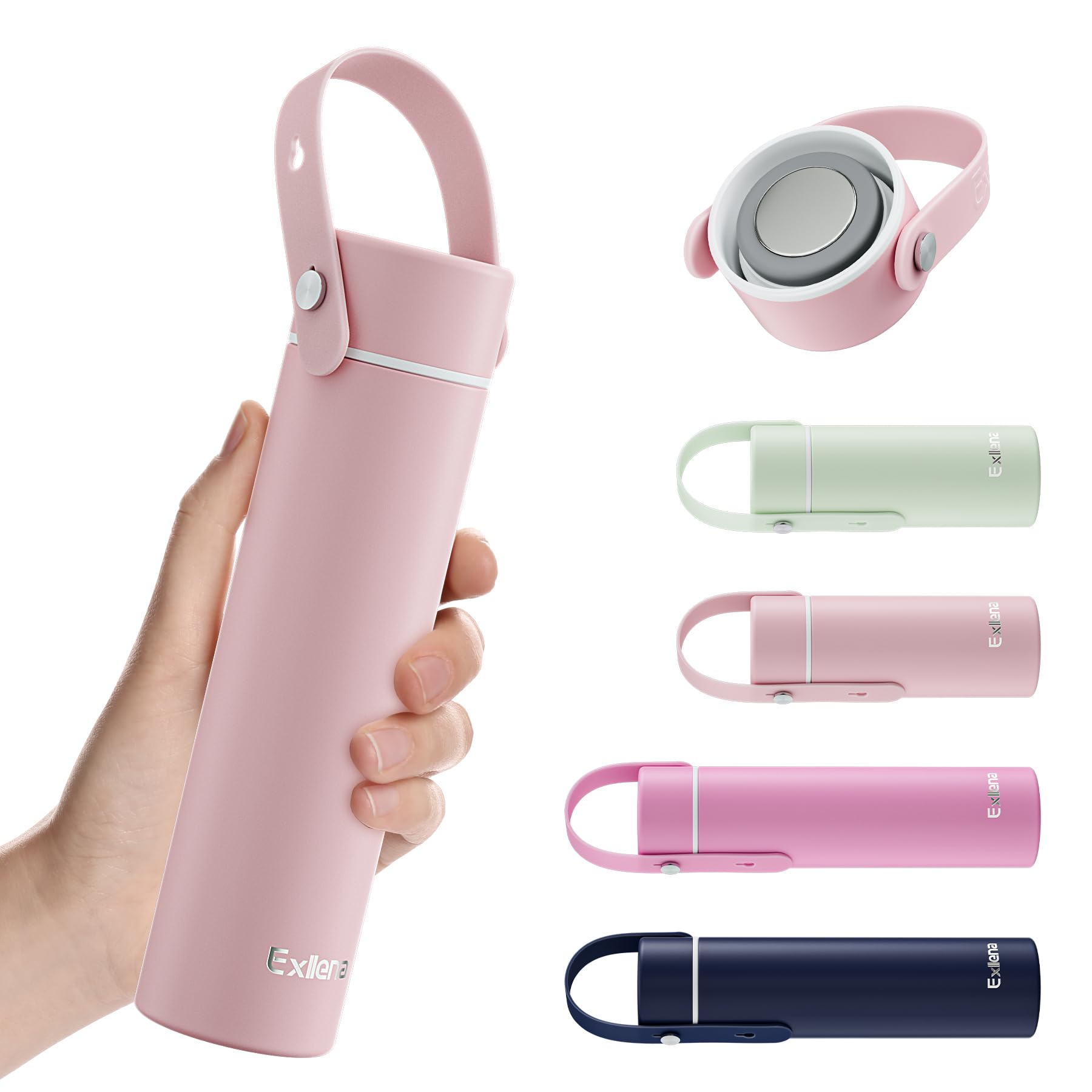 Photo 1 of ?Upgraded?Small Insulated Water Bottle 10oz with Adjustable Silicone Handle– Small Flask for Hot & Cold Drinks, Leakproof, Ideal for Purse, Lunchbox...(Blush Pink)