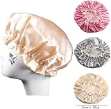 Beaupretty 3pc Shower Caps Large Elastic Polyester Bathing Spa Hair Protect view 4