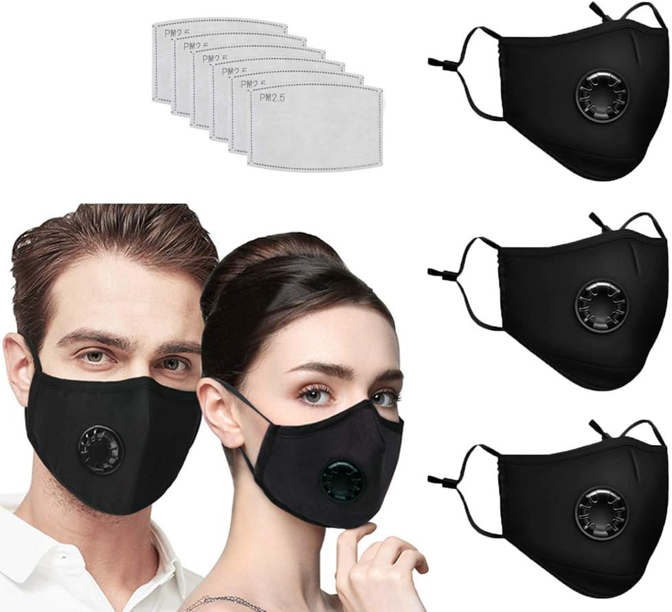Xiangmall 3PCS Anti Pollution Mask N95 Reusable Mouth Mask with Valve for Smog Car Exhaust and PM2.5 Protection Foldable Cotton Masks for Men Women and Kids