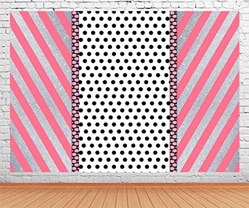 Pink Stripes Black Dots Photography Backdrop for Girls LOL Theme Party, 9x6FT, Princess Surprise Birthday Baby Shower Background, Photo Booth Studio Props LHLU243