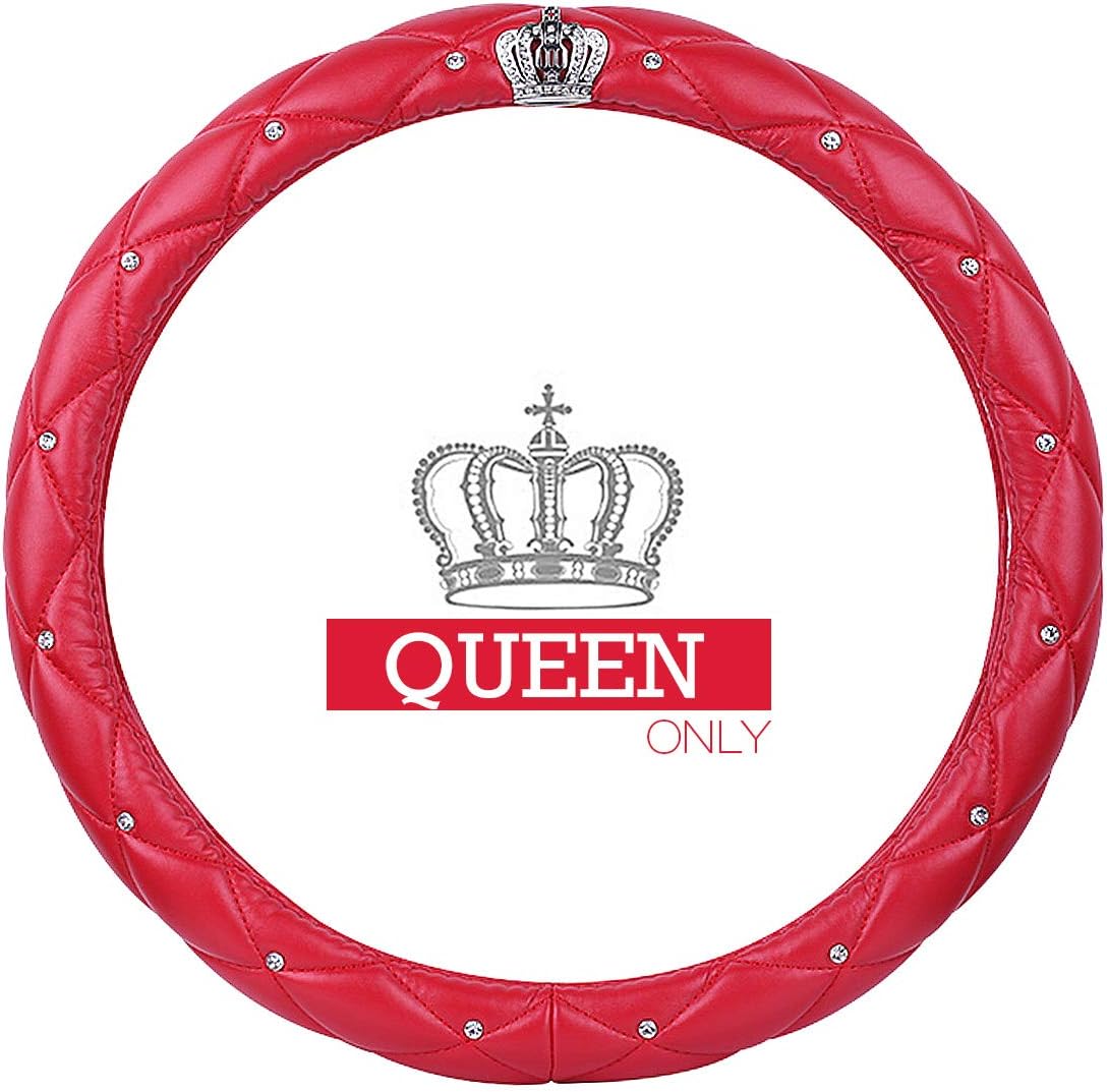 Queen's Auto Steering Wheel Cover with Noble Crown + Bling Diamond + Soft Leather Car Stylish Series Universal 15"/38cm (Queen ONLY) (Black): Automotive