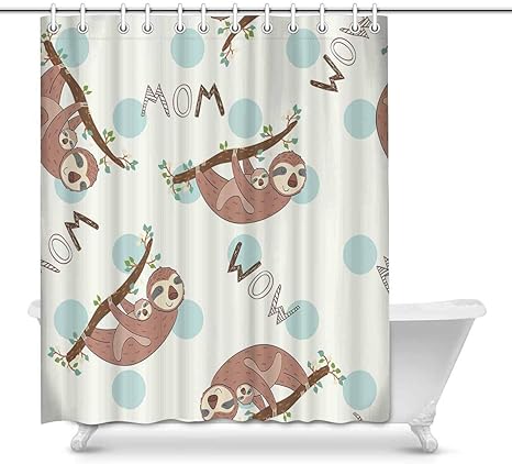 Amazon かわいいナマケモノのママの赤ちゃんアート浴室装飾シャワーカーテンフック 長い 0x180 Cm シャワーカーテン ホーム キッチン オンライン通販