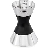 OXO Steel Double Jigger | Two-Sided for Multiple Measures, 1 oz and 1.5 oz Sides, Corrosion-Resistant Steel, Cocktails, Baking, Barware, Bar Set
