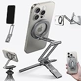 Lamicall for Magsafe Tripod Stand - [Ultra-Compact] Aluminium Magnetic Phone Tripod for iPhone 17/16 Pro Max Air, Flexible Cell Phone Bedstand Mount with 1/4" Screw, Arca & Hook Fits Travel Desk Grey