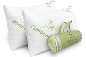 DREAMFIELD LINEN Memory Foam Bamboo Pillows King Size Set of 2 [Adjustable] for Sleeping - Cool & Breathable Cover with Zipper Rayon Derived from Bamboo Pilllowcase - Relieves Neck Pain - Back/Stomach/Side Sleeper