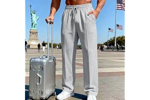 Men’s Straight Leg Sweatpants Loose Fit Casual Pants Elastic Waist with Drawstring and Functional Side Pockets Breathable