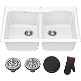KRAUS Forteza 33-inch Granite Drop In/Undermount 50/50 Double Bowl White Kitchen Sink, KGD-52WHITE